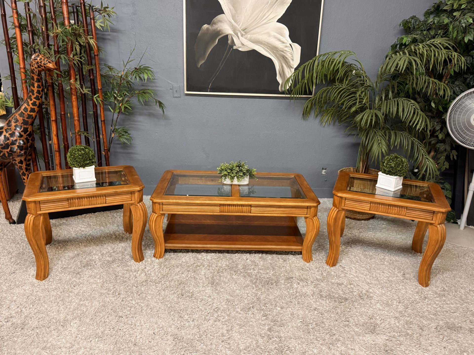 Nice Solid Wood Coffee Table With Matching End Tables