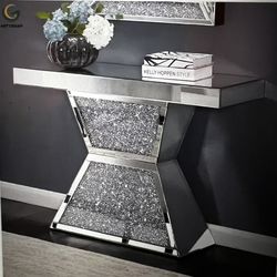 GLAM MIRRORED CONSOLE TABLE WITH FAUX DIAMOND INLAY