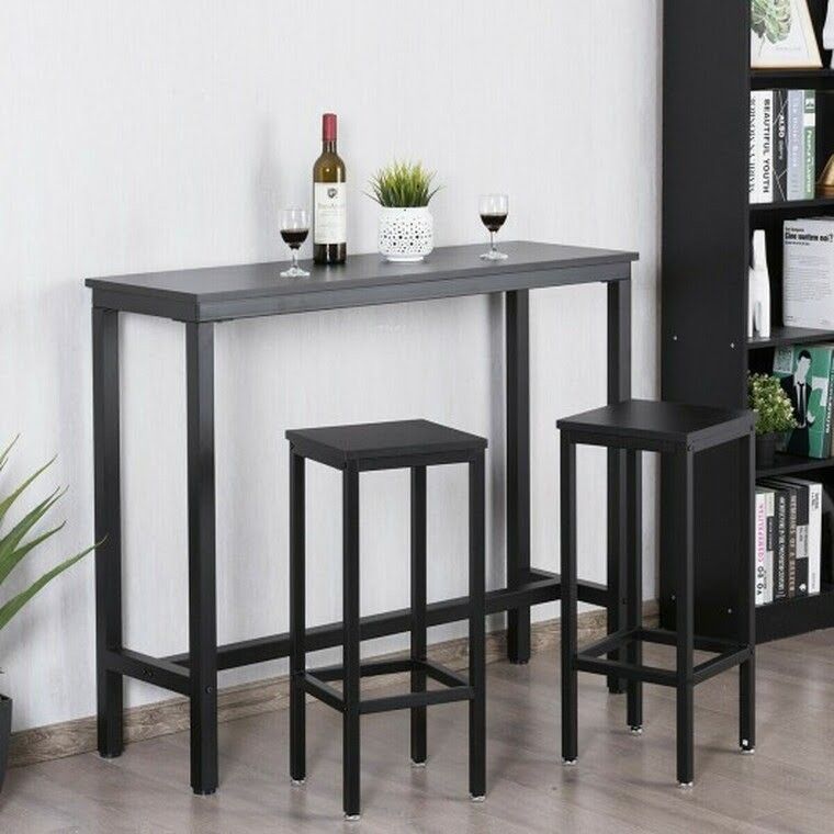 3 Pieces Bar Table Counter Breakfast Bar Dining Table With Stools-Black HW65793BK