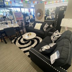 Sofa And Loveseat Set In Black Fabric NEW + Free Delivery 