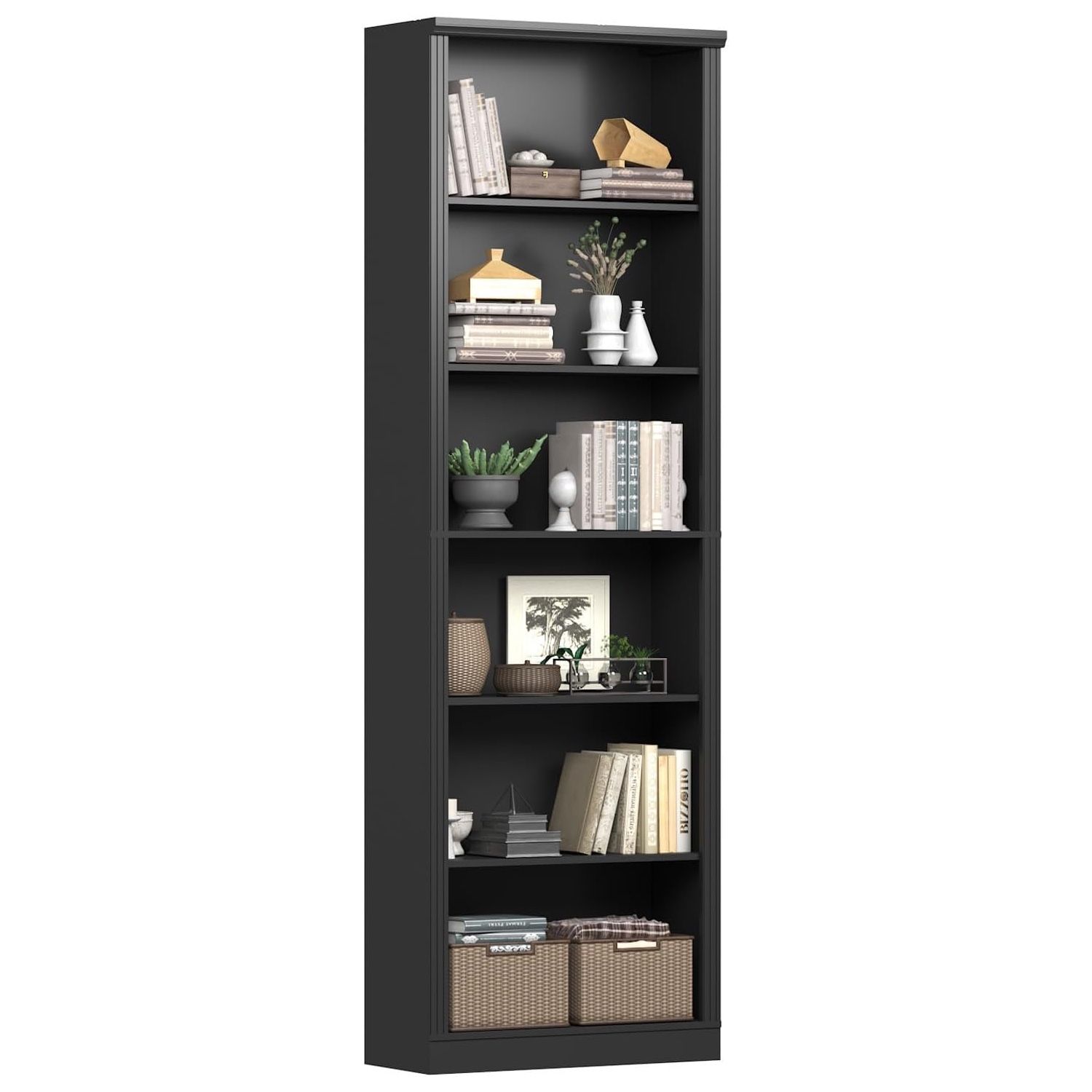 75" Tall Bookshelf & Bookcase, 6-Tier Adjustable Storage Shelves, Book Shelf with Anti-Tipping Device, Floor Standing Modern Display Rack for Living R