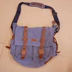 Brand NEW Kattee Grey Canvas/Leather Military Messenger Bag 