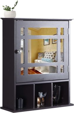 Black Wall Cabinet with Mirror Door