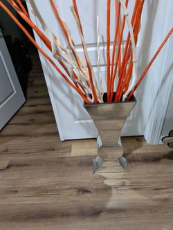 Mirrored Floor Vase with Decorative Branches