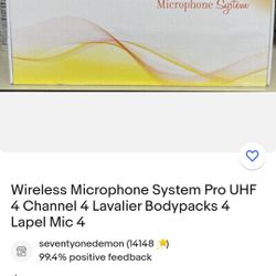 Wireless Microphone System Pro UHF 4 Channel 4 Lavalier Bodypacks 4 Lapel Mic 4