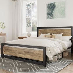 Black Full Size Square Headboard And Footboard Bed Frame