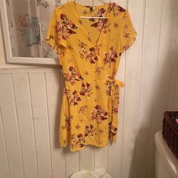 Yellow Floral Wrap Around Dress