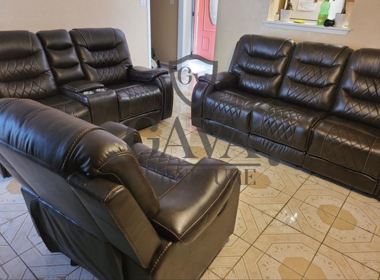 Salas piel nuevas en caja conexiones usb para cargar teléfono recliner manual envíos y las instalamos