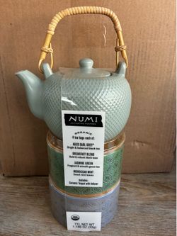 Numi Ceramic Teapot with Infuser Canisters & Organic Tea Bags Variety