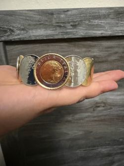 Vintage Italian Lira Coin Statement Cuff / Artisan Made