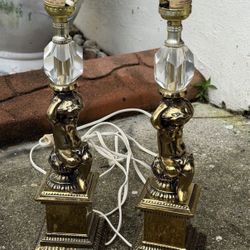 Vintage 1960 ‘s Heavy Brass Cherub Angel Lamps