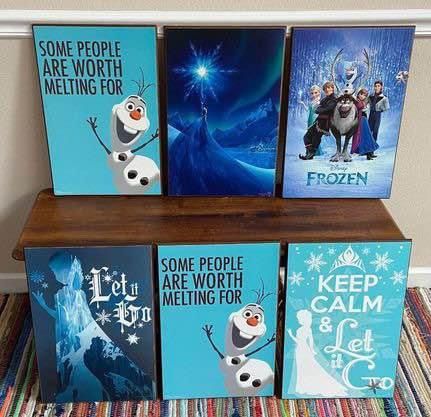 Six Disney Frozen Prints on Wood 13x19 Inches $25 for All