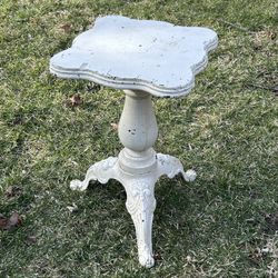 Vintage French Pedestal Accent Table - Cast Iron Base & Wooden Top