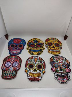 Dia de los Muertos Skull Iron on Patch Set of 6