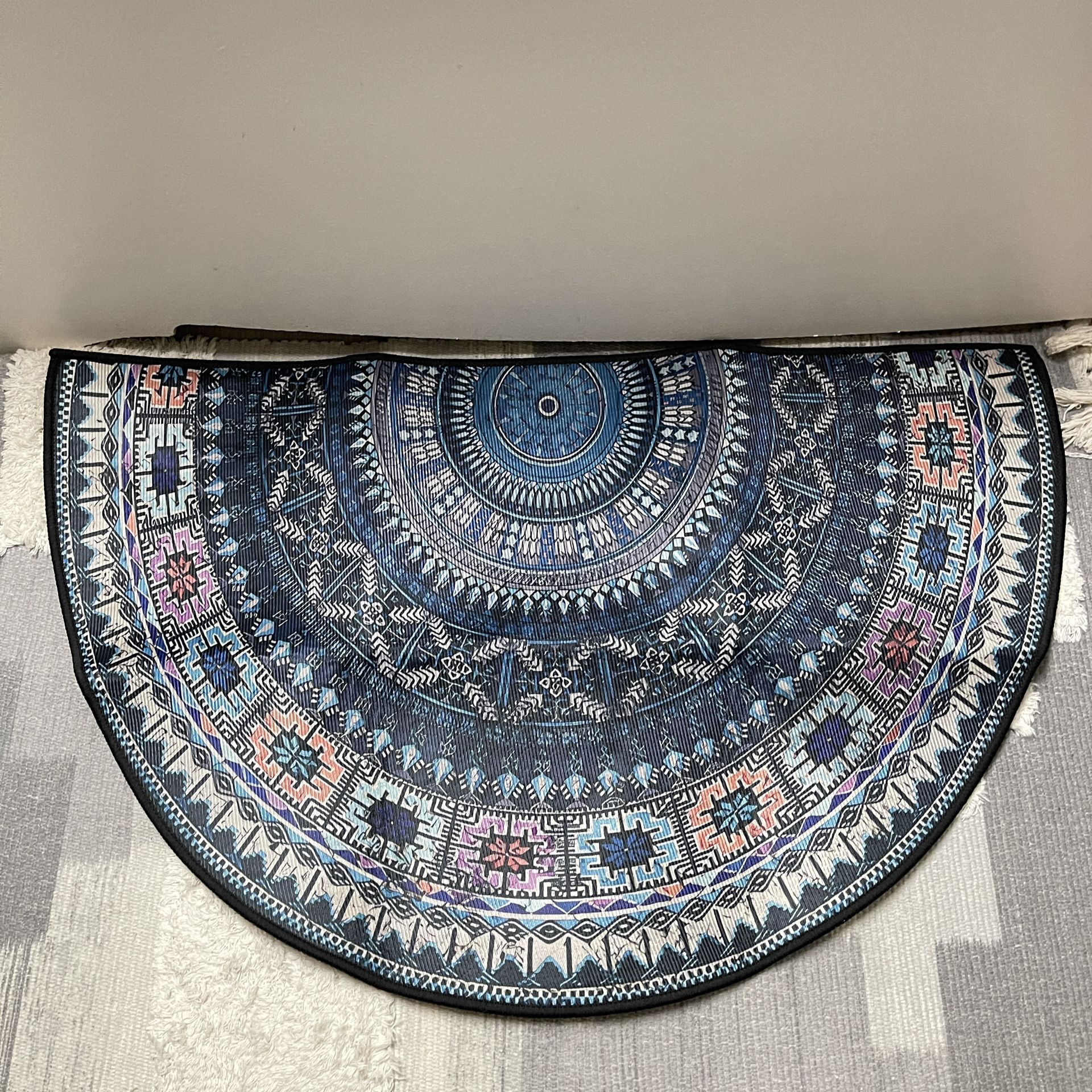 Bohemian Retro Style Floral Semi-Circular Entrance Mat