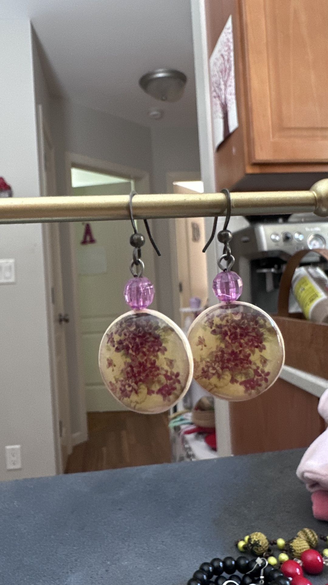 Floral Resin Earrings with Pink Beads
