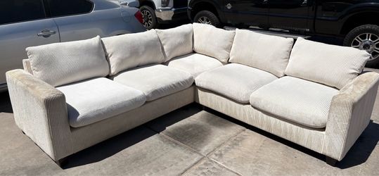 Beige Creme Corduroy Sectional Sofa