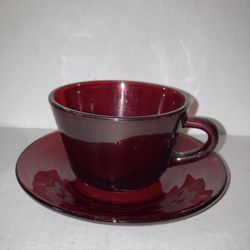 Vintage Anchor Hocking Ruby Red Cup And Saucer