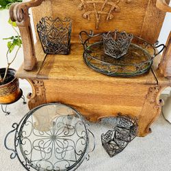 SIX Southern Living at Home Estate Iron Collection Pieces - 2 Trays & 4 Plant Holders 
