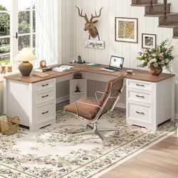 ❤️‍🔥 #b. Vabches Wood L Shaped Executive Desk with 6 Drawers