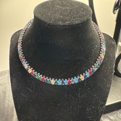 Multi colored Marquis Cut AAA CZ Choker White Gold Filled. 28.18 grams