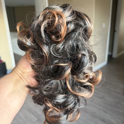 New Hair Bun Extension with Claw Clip – Dark Brown Highlights