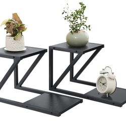 Honla Desktop Shelf, 2 Tier Wood and Metal Desk Shelf for Top of Desk, 2 Pack Small Desktop Shelves, Black