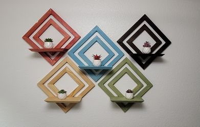 Diamond Shape Wooden Wall Shelves Set of 5