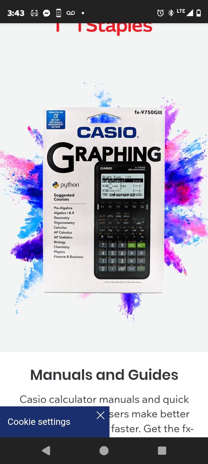Casio FX Graphing Calculator
With Natural Textbook Display™ and an intuitive icon menu, students will find the fx-9750GIII