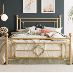 14 Inches Full Size Metal Platform Bed Frame/Vintage Iron-Art Headboard and Footboard/Mattress Foundation for Storage/No Box Spring Needed/No