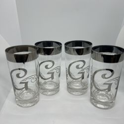 MCM VTG Dorothy Thorpe Silver Monogram Highball Glasses ~ Initial G ~ Set of 4