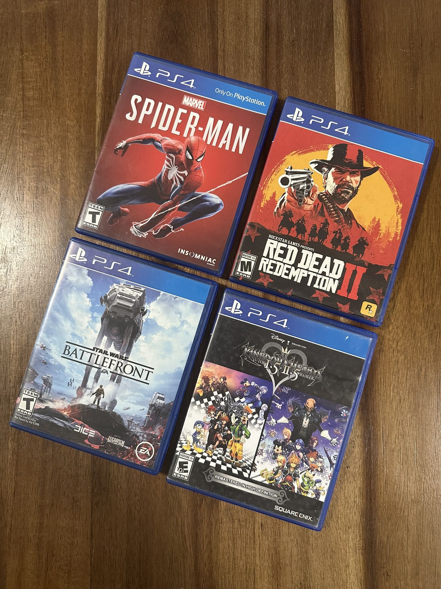 Four PS4 Games: Spider-Man, Red Dead Redemption 2, Star Wars Battlefront, Kingdom Hearts 1.5+2.5
