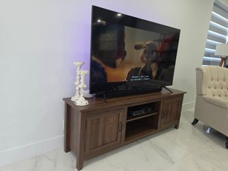 Modern Farmhouse TV Stand Media Console – Dark Walnut Wood Grain Finish