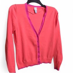 JCP Hot pink and purple cardigan with a lace trim #femininefashion