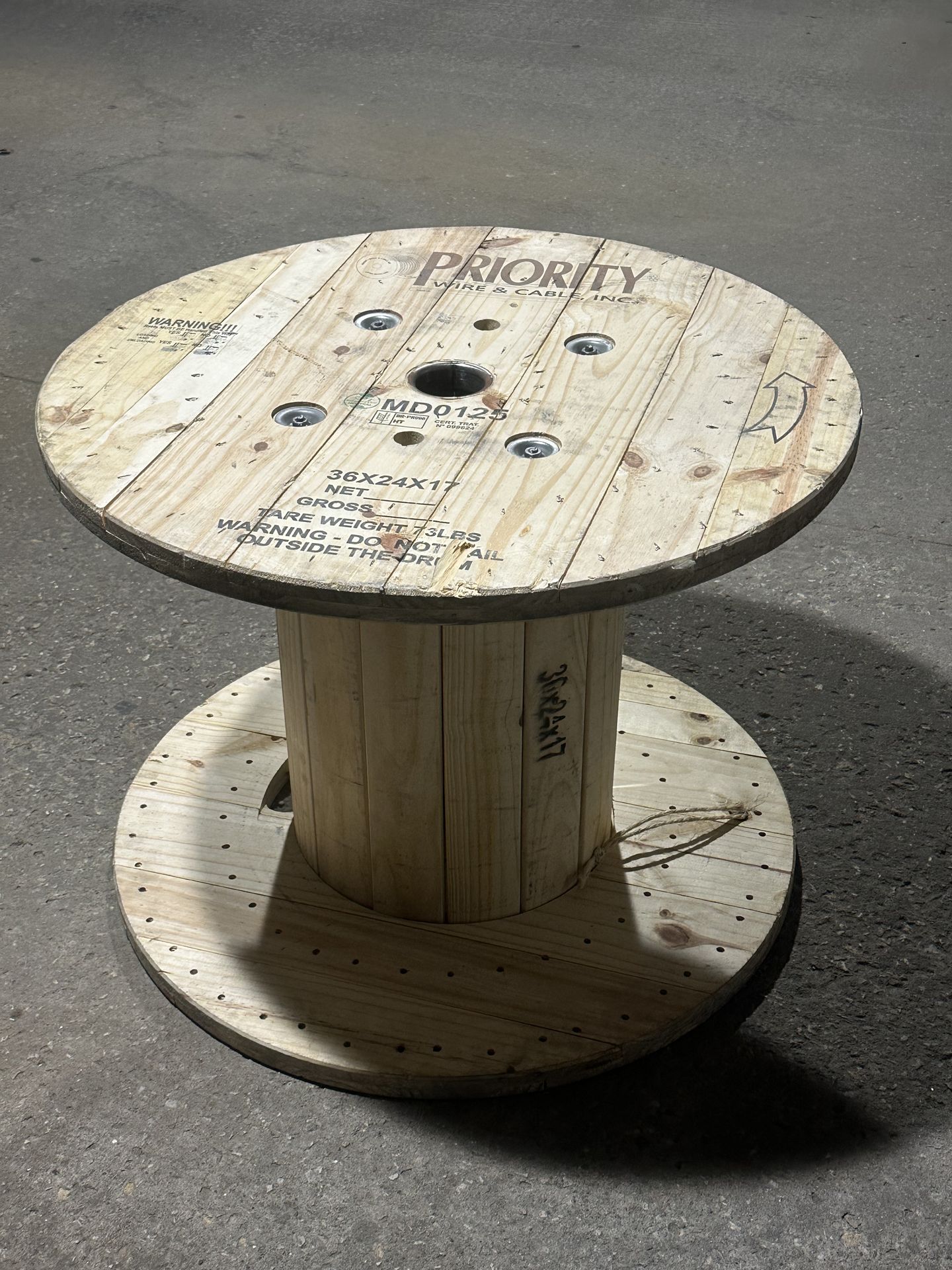 30” X 24 “ x 17 inch Tall wood cable reel wooden wire spool holds table