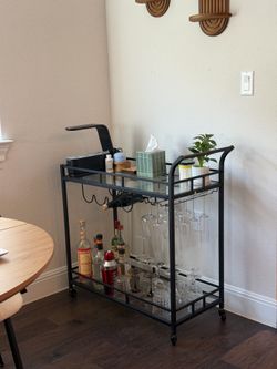 34.3" W Bar Cart Kitchen Serving Cart With Multi-Level Storage Drinks Trolley, Home Bar Serving Cart, Wine Cart
