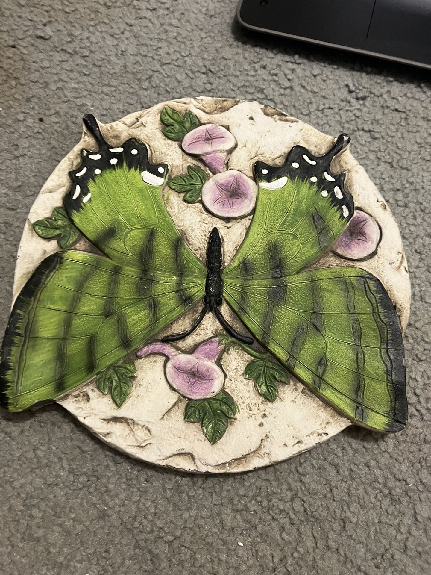 Vintage Butterfly & Floral Figurine – Garden Charm on Textured Base