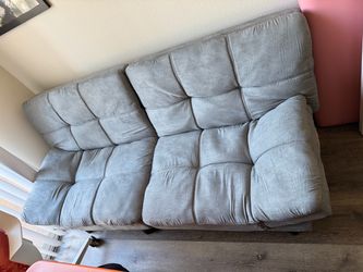 Foldout Gray Tufted 3-Seat Sofa Couch