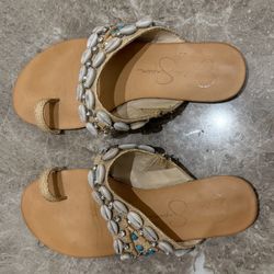 Beige Flip-Flops with Shells Size 6-6.5 