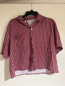 Red Plaid Cropped Button-Up Shirt cropped