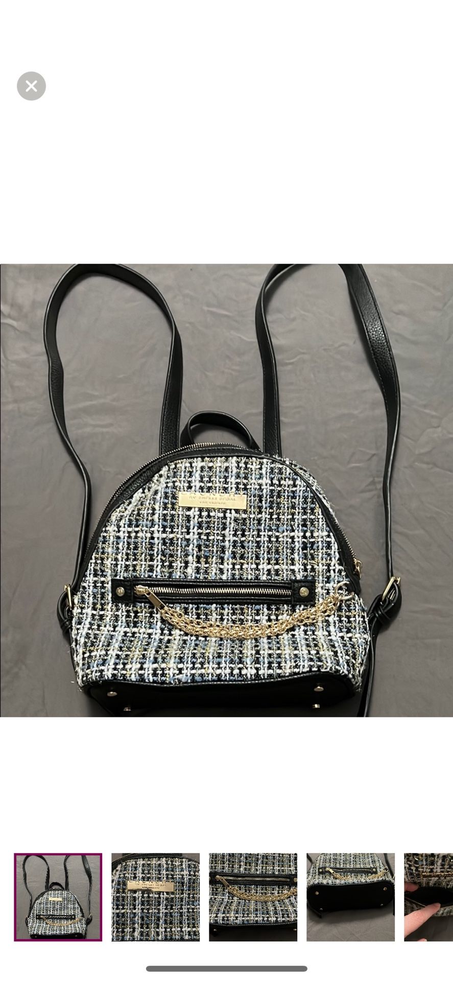 Laundry by Shelli Segal purse backpack Blue white black w/gold details/wallet