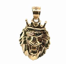 Men’s or Women’s 10k Yellow Gold 1” Inch Crowned Roaring Lion Head Pendant for Necklace GP3116255