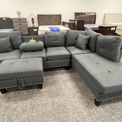 Gray Sofa W/Ottoman Storage 