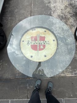 Round Glass Top Table with Drum Head Base