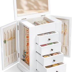 Emfogo Jewelry Box for Women, 5 Layer Large Wood Jewelry Boxes & Organizers for Necklaces Earrings Rings Bracelets, Rustic Jewelry Organizer Box with 