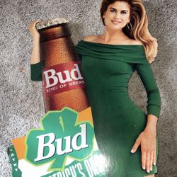 Kathy Ireland St Patrick's Day Budweiser 3 Ft. Cardboard Cutout Standee 1993 $60