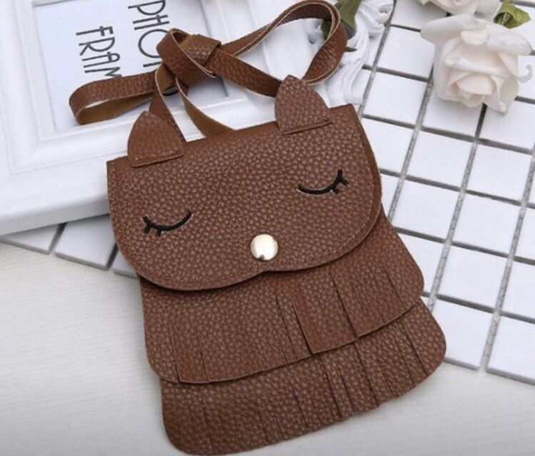 Brown Kids Cat Mini Messenger Bag