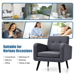  Accent Upholstered Single Sofa Home Office Armchair with Wooden Legs 