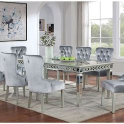 Brand New Silver & Grey 7pc Formal Dining Table Set