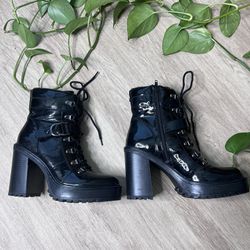 Guess Black Patent Leather Combat Boots Size 9